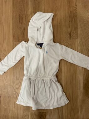 Polo by Ralph Lauren White Hooded Kids Terry Swim Coverup with Light Blue Pony